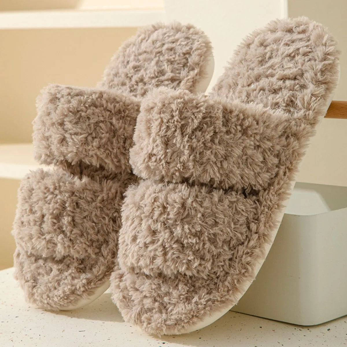 Open Toe Flats Slippers Mocha