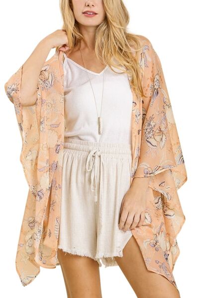 Umgee Full Size Sheer Mixed Print Kimono with Side Slit Plus Size