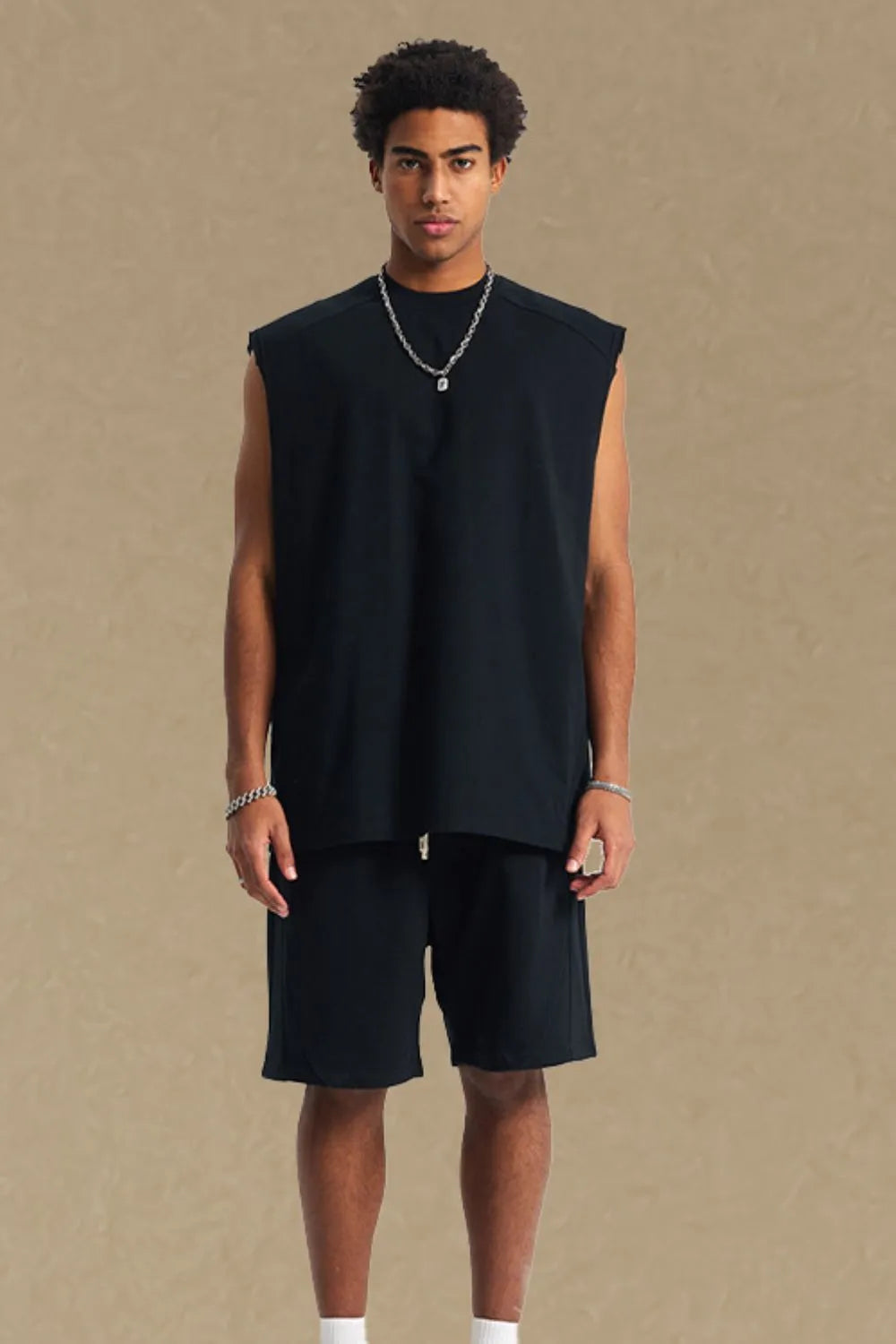 Men's Solid Color Round Neck Tank Black