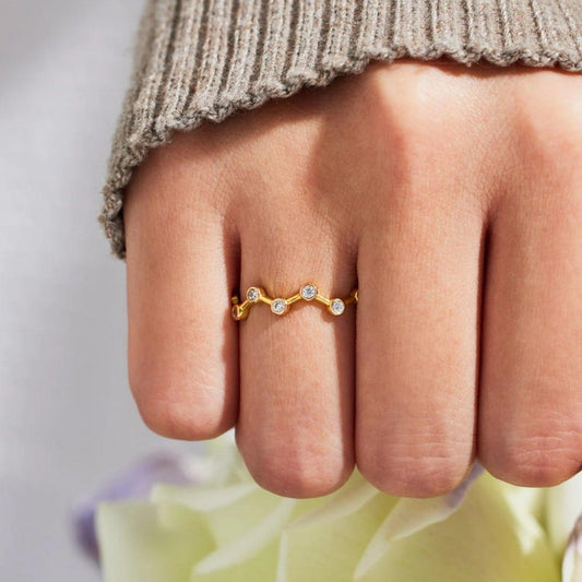 18K Gold-Plated 925 Sterling Silver Zircon Ring Gold