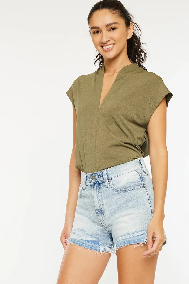 Kancan High Rise Raw Hem Denim Shorts
