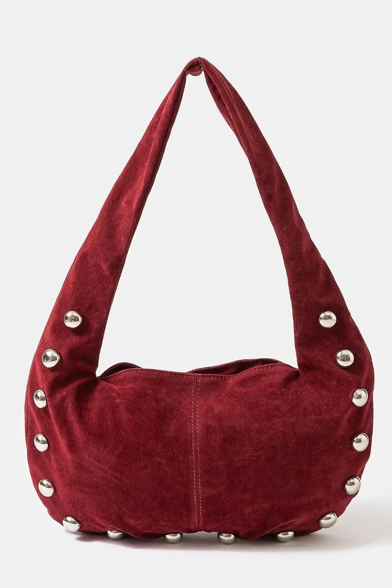 Fame Metallic Sphere Studded Soft Hobo Shoulder Bag BU One Size