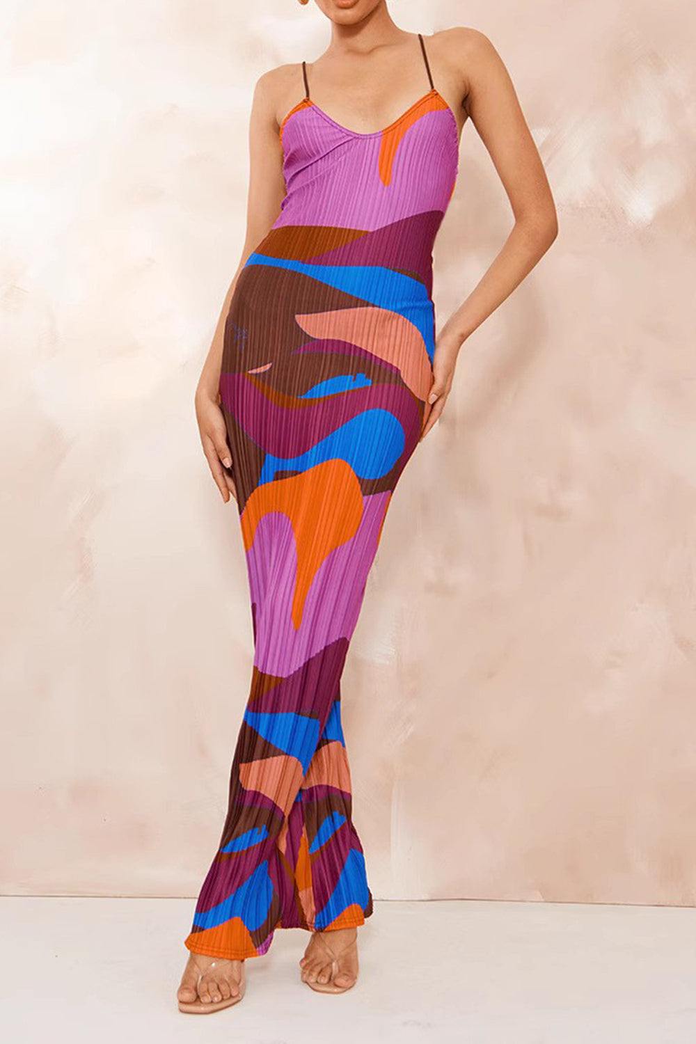 Backless Printed Maxi Cami Dress Heliotrope Purple