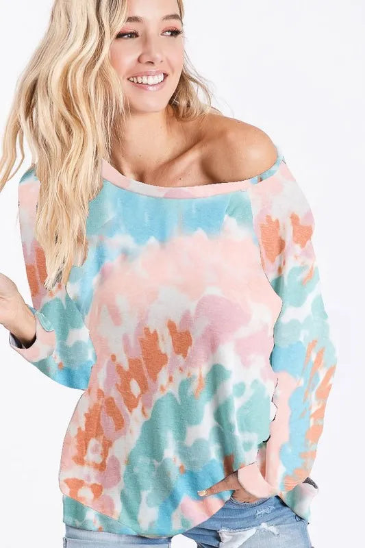 BiBi Tie Dye Print Knit Top PINK MINT