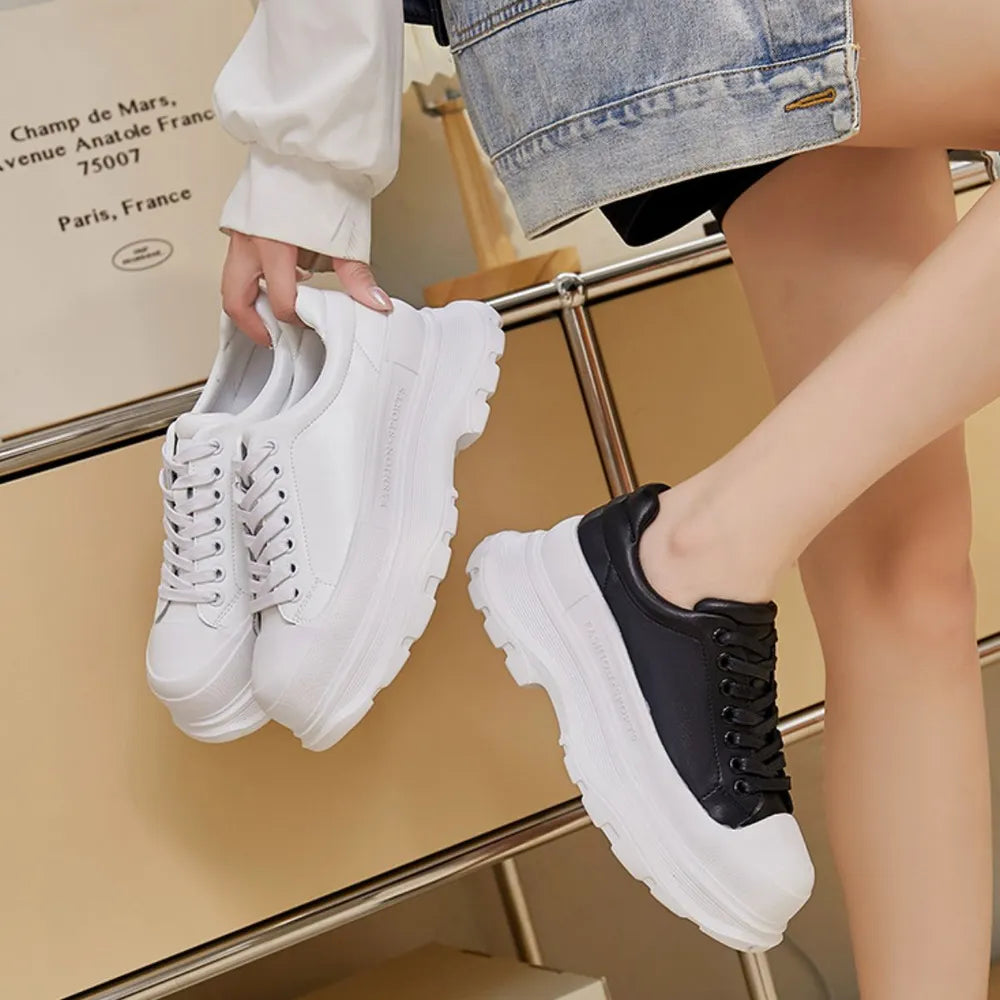 Lace Up Platform Sneakers White