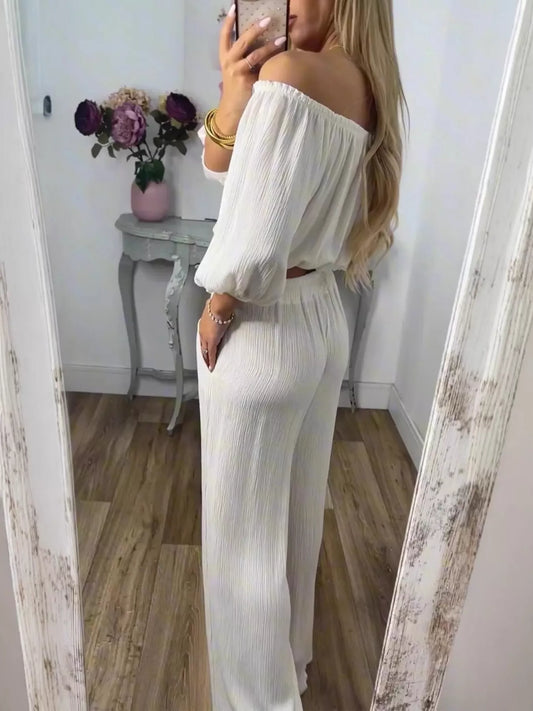 Full Size Off-Shoulder Top and Pants Set Plus Size