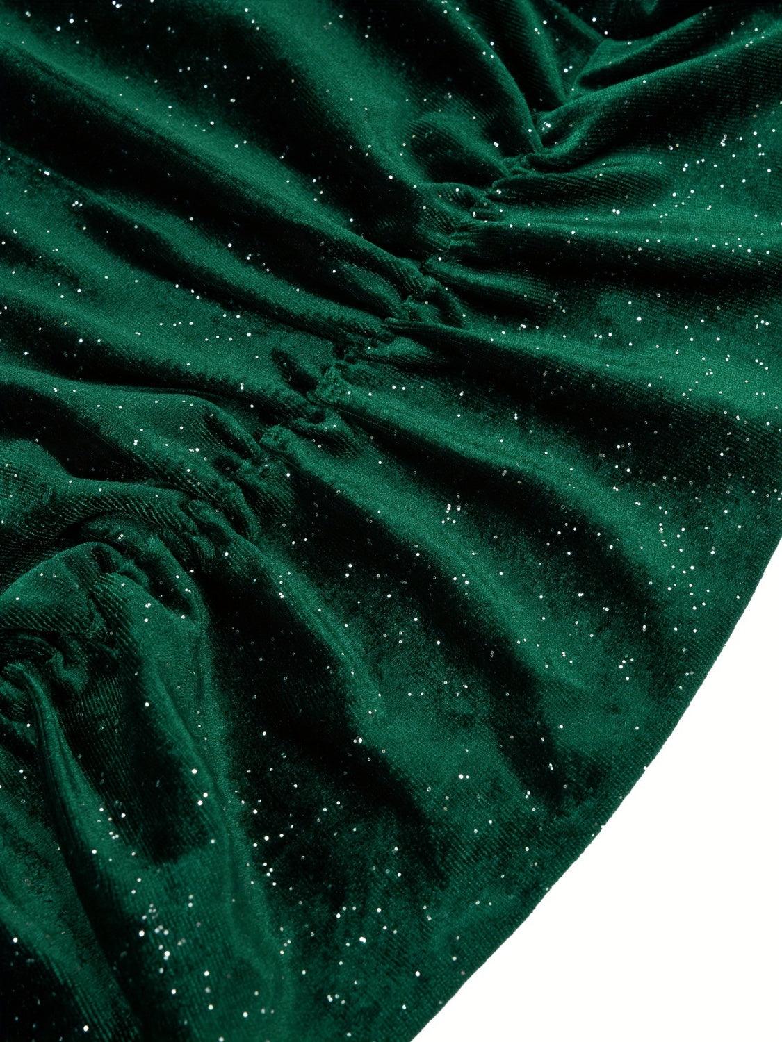 Glitter Ruched Cowl Neck Dress for Effortless Glamour