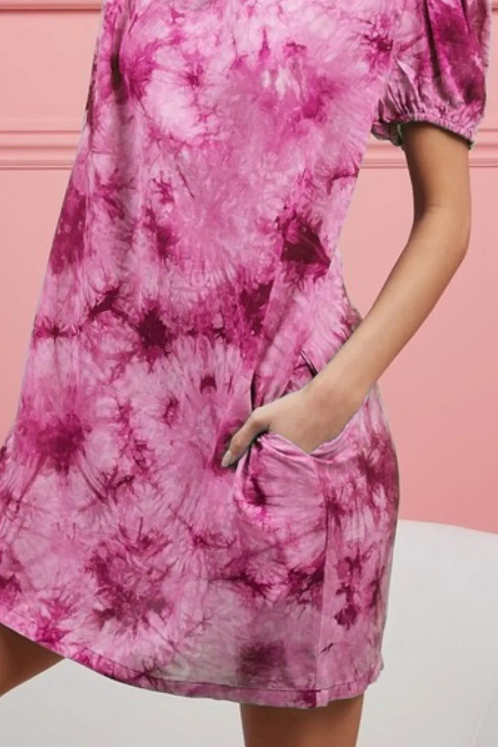 BiBi Puff Sleeve With Side Pockets Tie Dye Dress