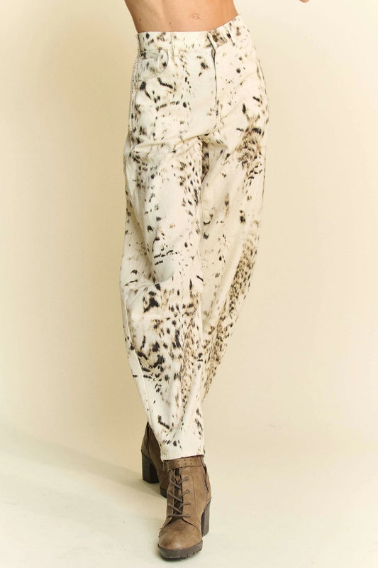 Davi & Dani Abstract Tie Dye Dot Lace Detail Barrel Pants