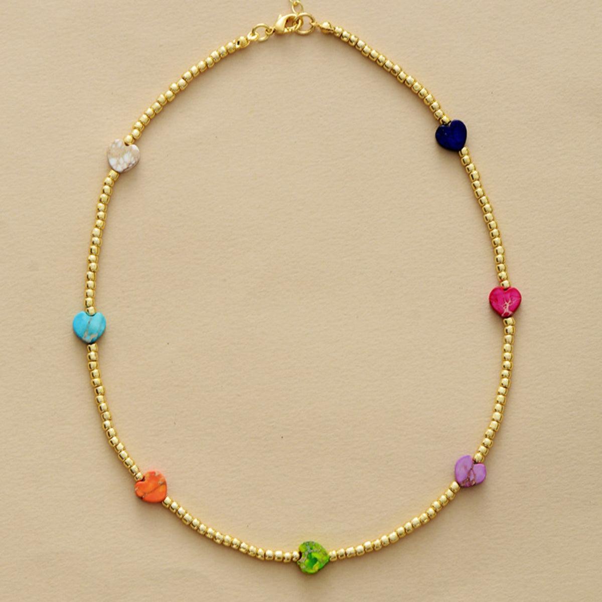 Heart Shape Natural Stone Necklace Orange-Red One Size