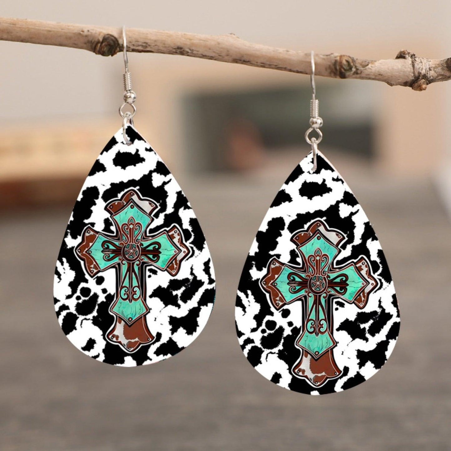 PU Leather Iron Hook Teardrop Earrings Style C One Size
