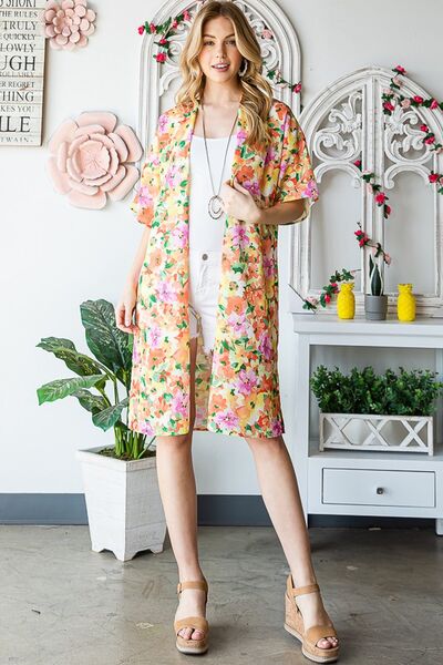 Heimish Full Size Half Sleeve Multi Color Floral Open Cardigan Plus Size