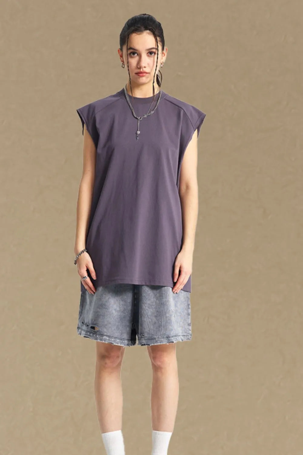 Men's Solid Color Round Neck Tank Mauve