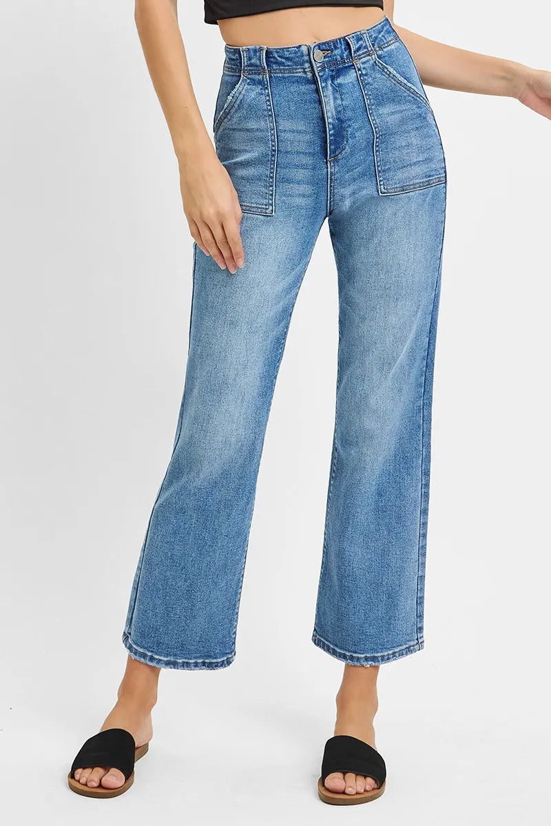 RISEN Full Size High Waisted Bootcut Cropped Jeans Plus Size Medium
