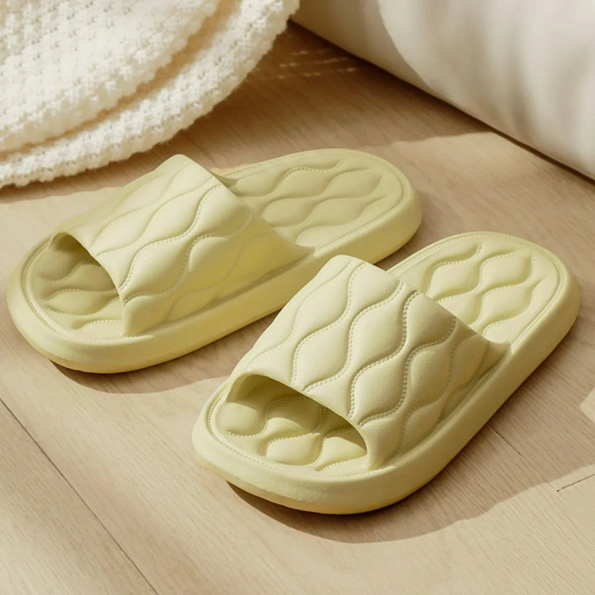 Open Toe Flats Slippers Light Green