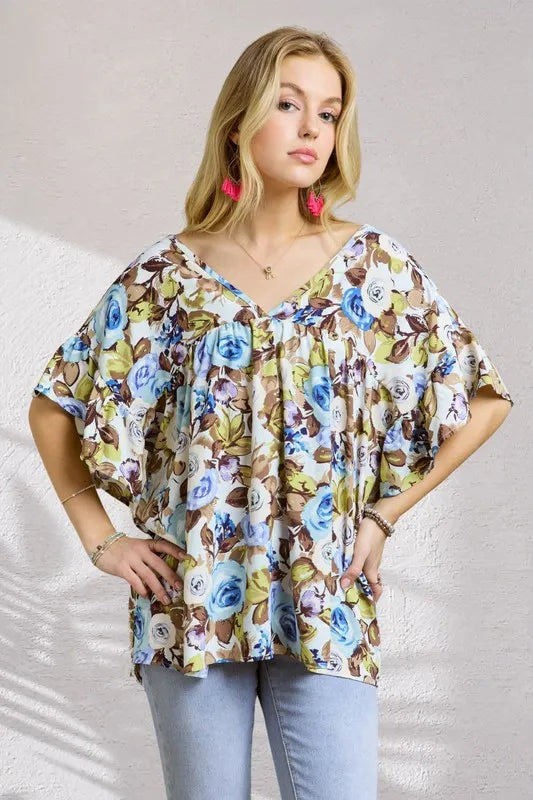 ADORA Floral Babydoll Tunic Top