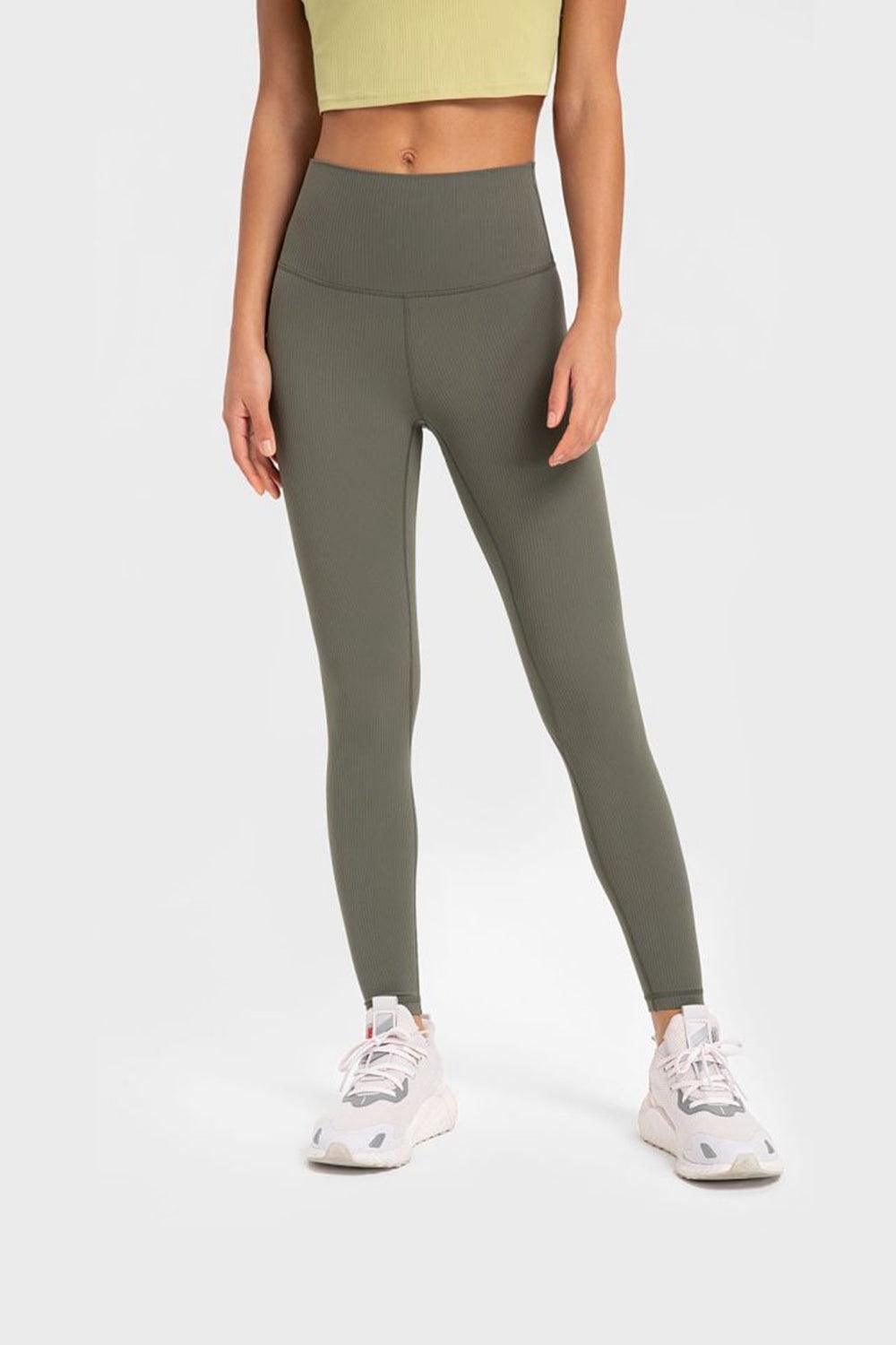 Millennia Highly Stretchy Wide Waistband Yoga Leggings Green
