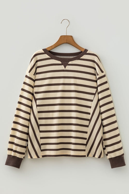 Stripe Patchwork Ribbed Cuff Long Sleeve Sweatshirt