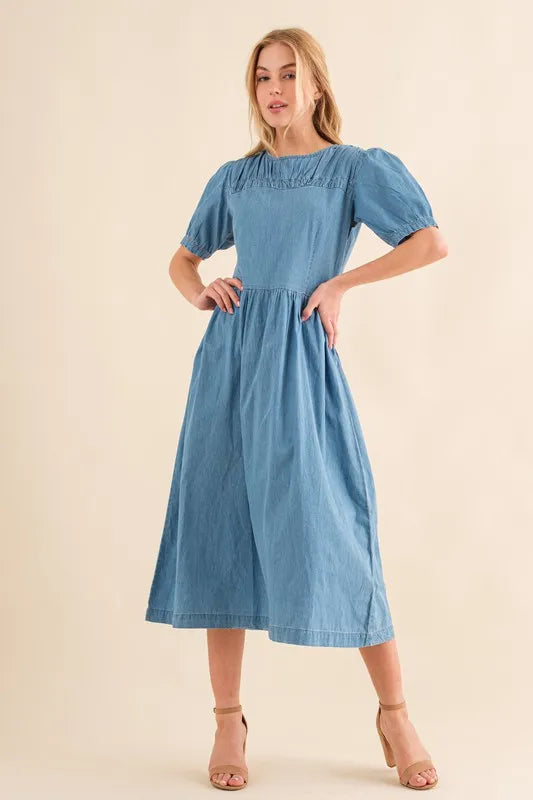 And The Why Washed Chambray Midi Dress Denim Blue