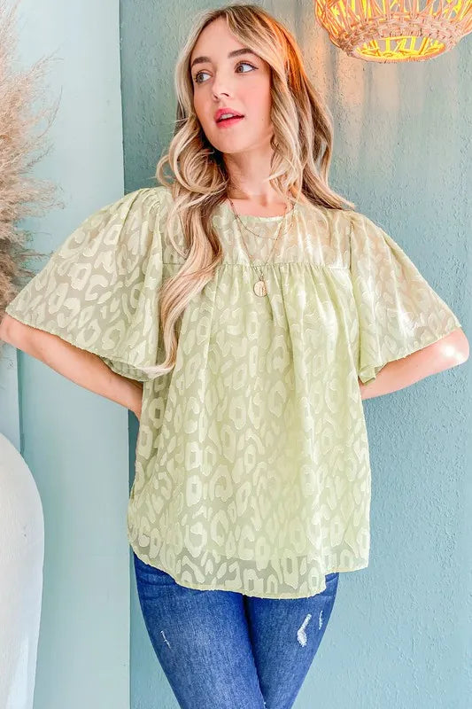 And The Why Woven Leopard Pattern Baby Doll Blouse