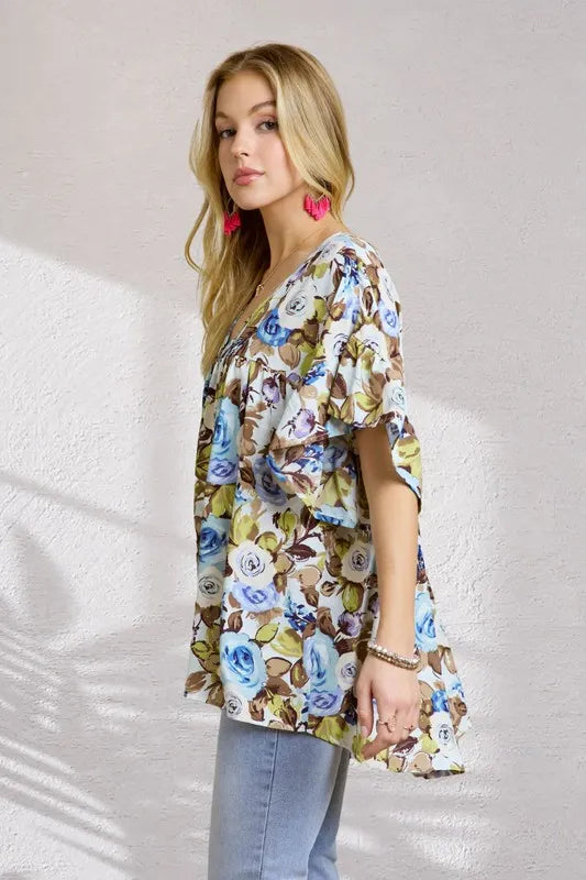 ADORA Floral Babydoll Tunic Top