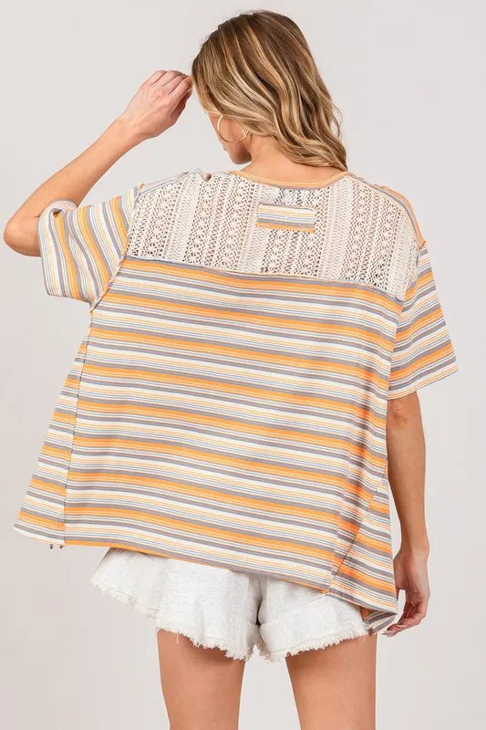 SAGE+FIG Accent Striped with Star Applique T-Shirt
