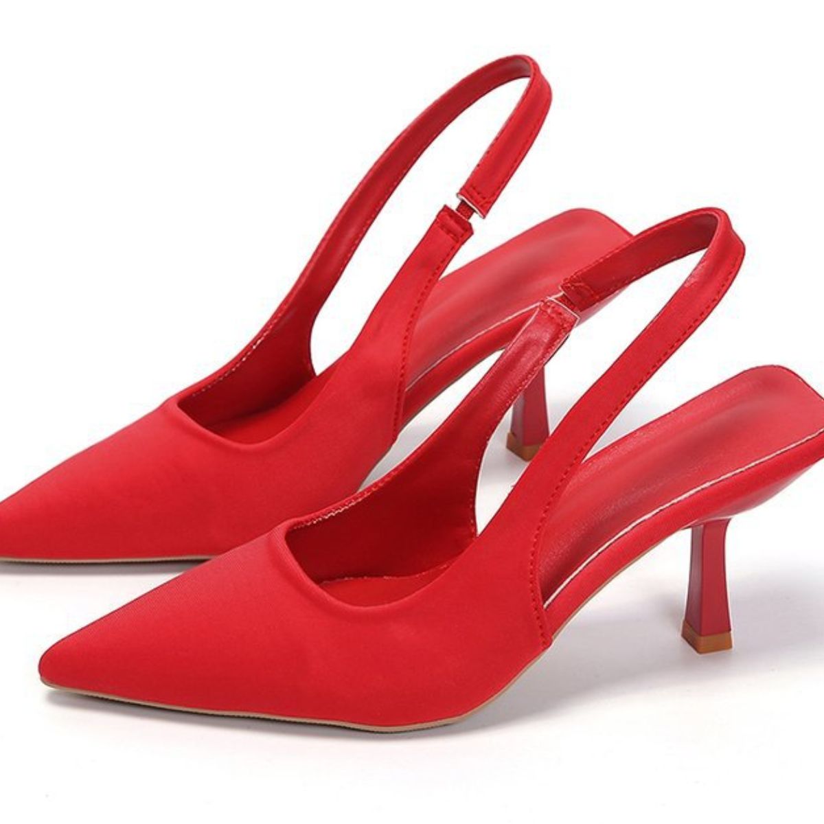 Point Toe Kitten Heel Slingback Pumps Red