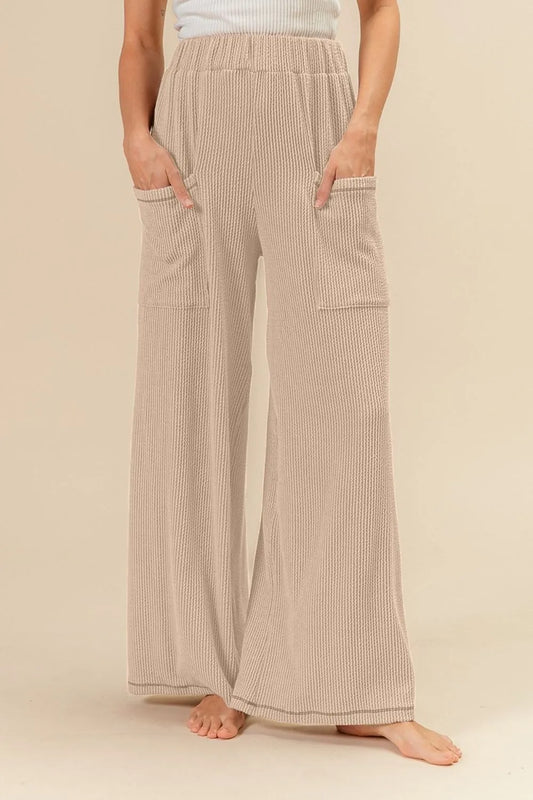 BiBi 2tone Cord Rib Waist Band Side Pocket Pants OAT