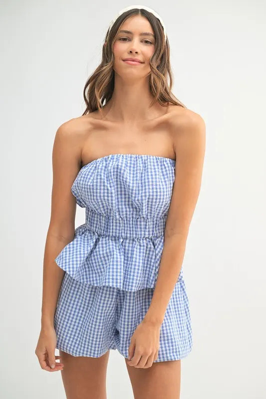 MABLE Gingham Tube Top and Shorts Set