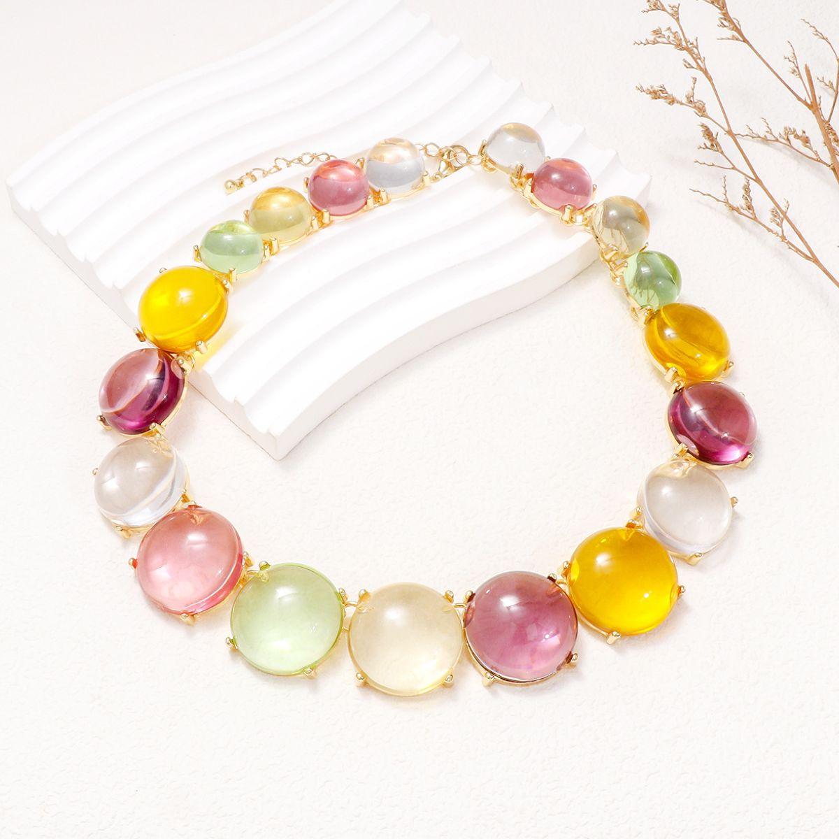 Alloy & Round Rhinestone Necklace Multicolor One Size