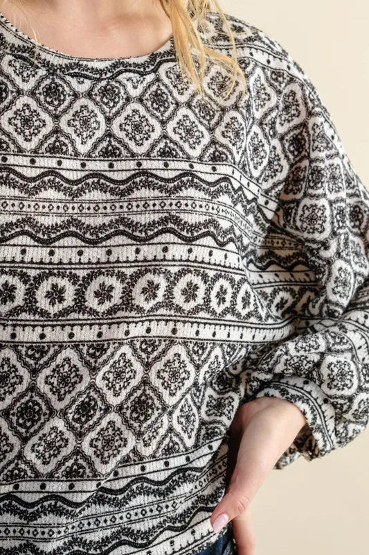 And The Why Cozy Textured Printed Casual Top