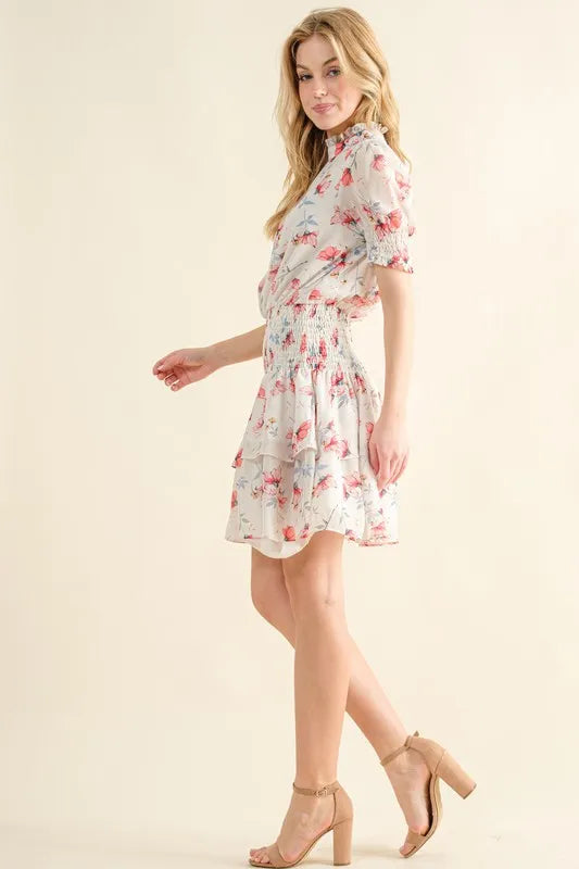 And The Why Floral Print Smocked Waist Mini Dress