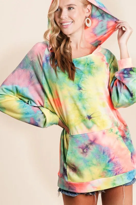BiBi Tie Dye Terry Hoodie with Kangaroo Pocket