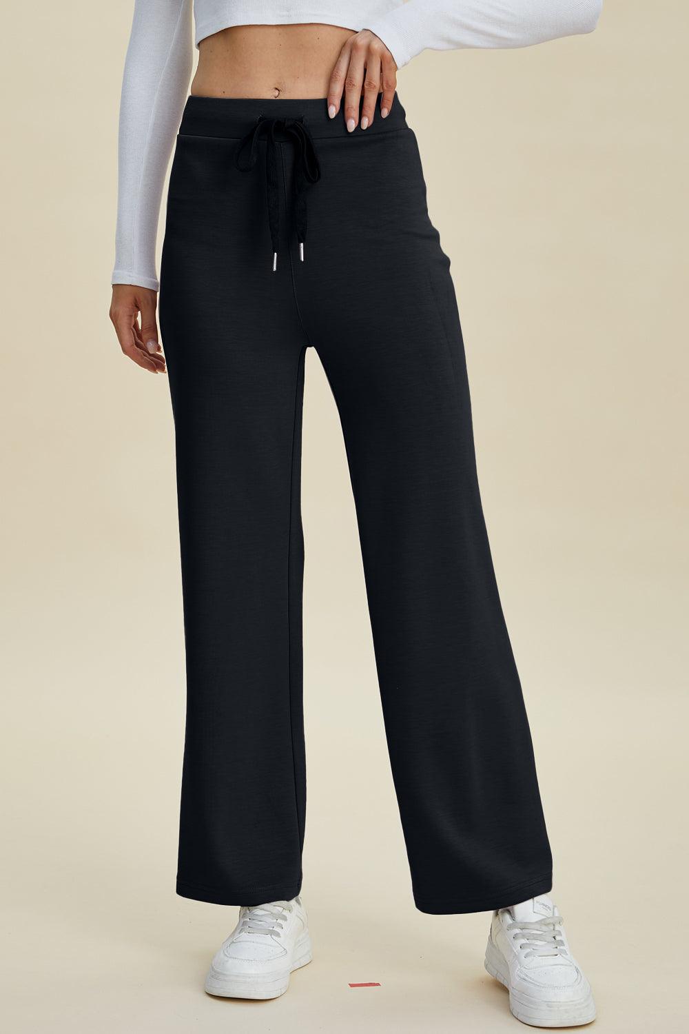 Basic Bae Full Size Air Scuba Drawstring Wide Leg Pants Black