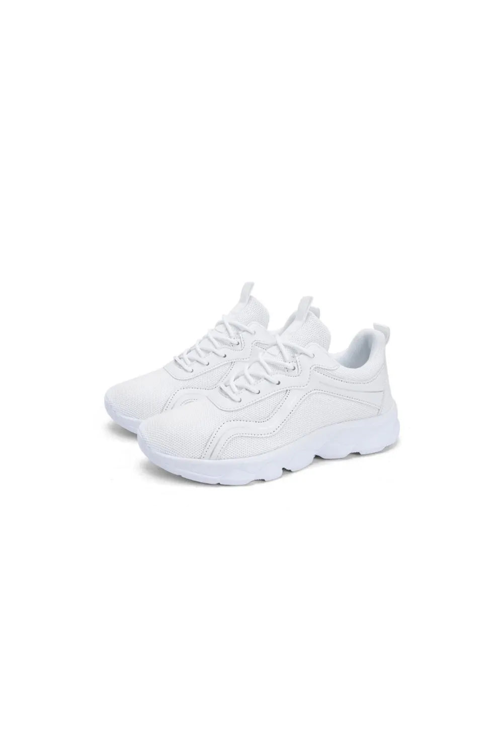 Lace Up Mesh Round Toe Platform Athletic White