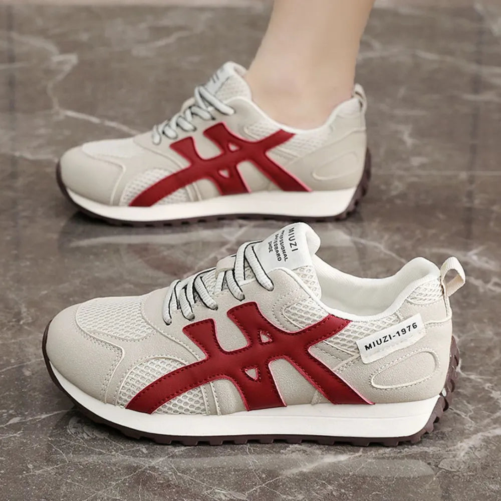 Contrast Mesh Round Toe Athletic Red