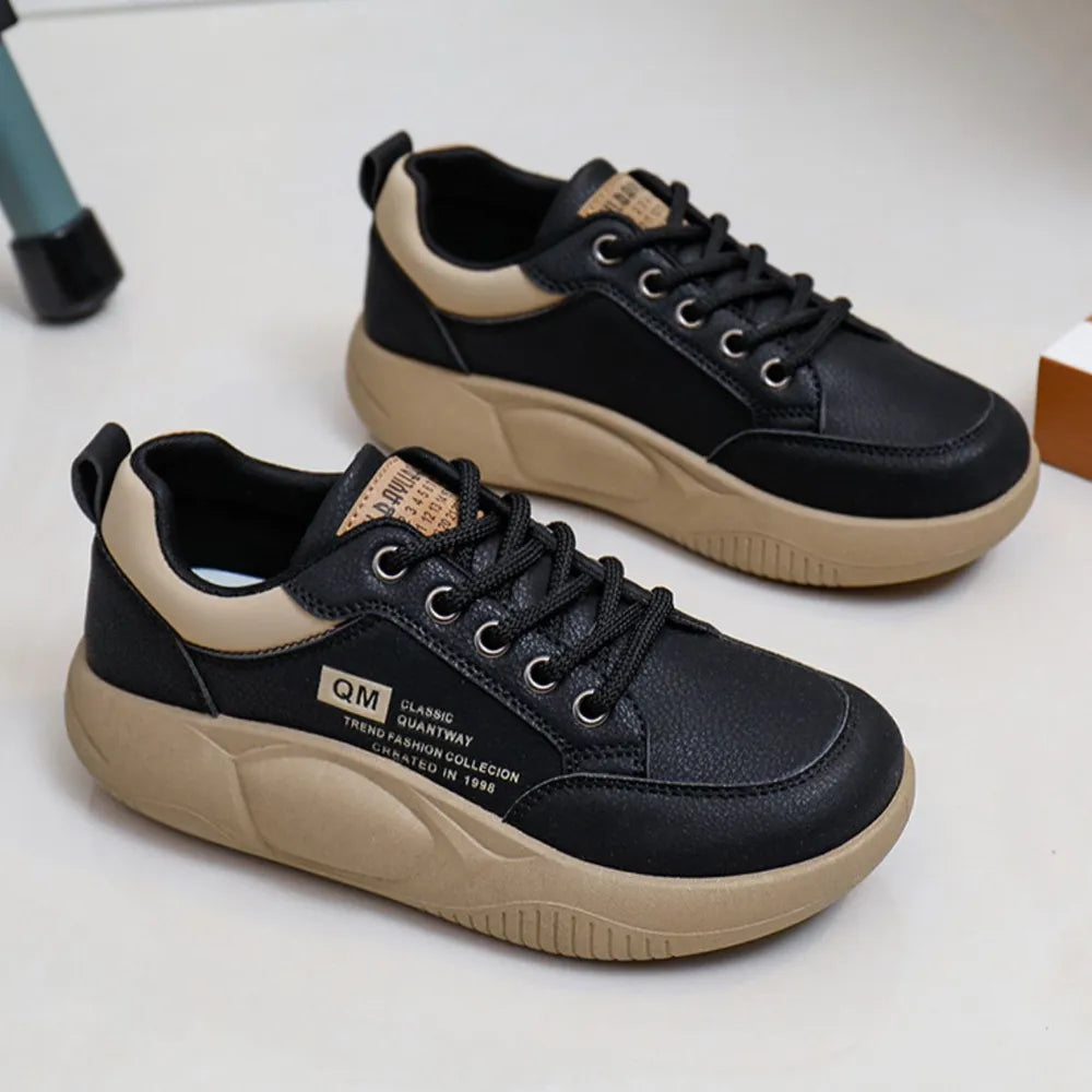 Lace Up Round Toe Platform Sneakers Black