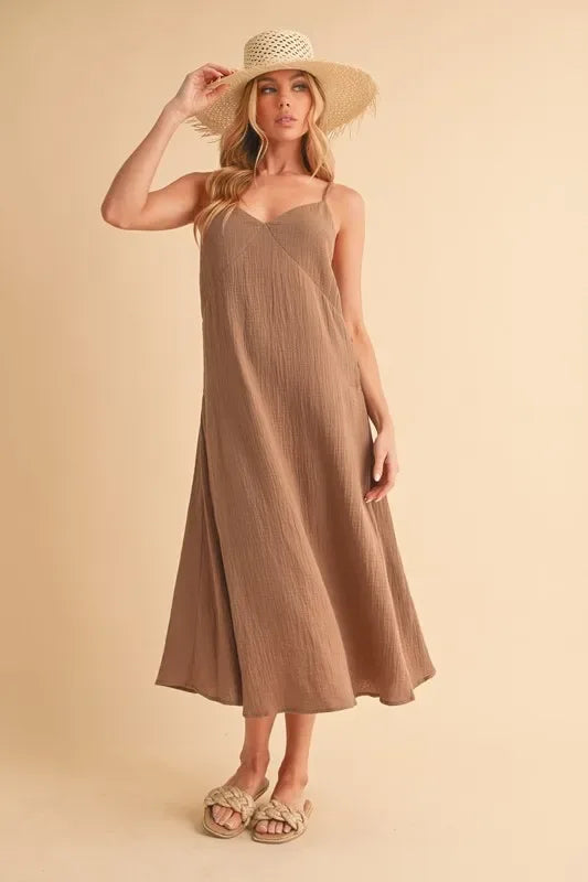 Aemi+Co Side Button Midi Cami Dress