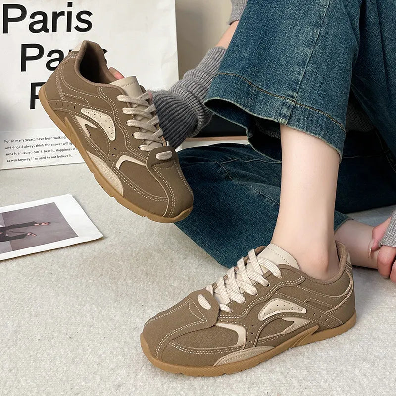 Contrast Flat Sneakers Camel