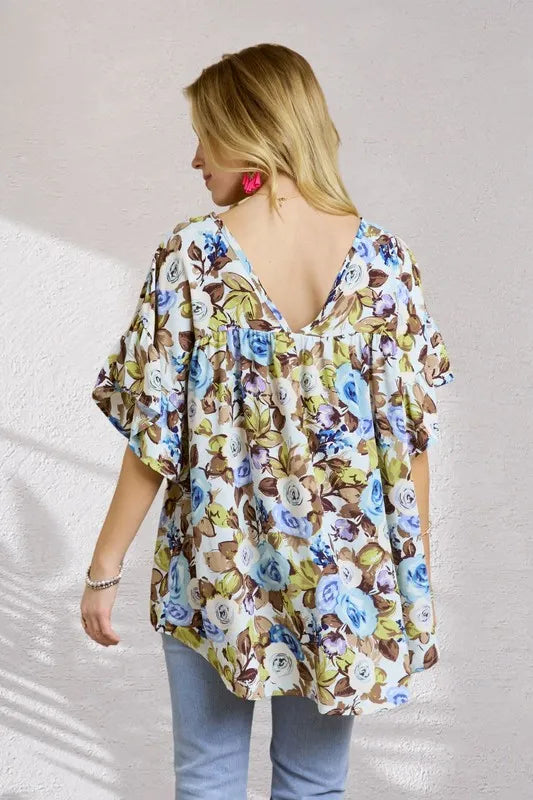 ADORA Floral Babydoll Tunic Top