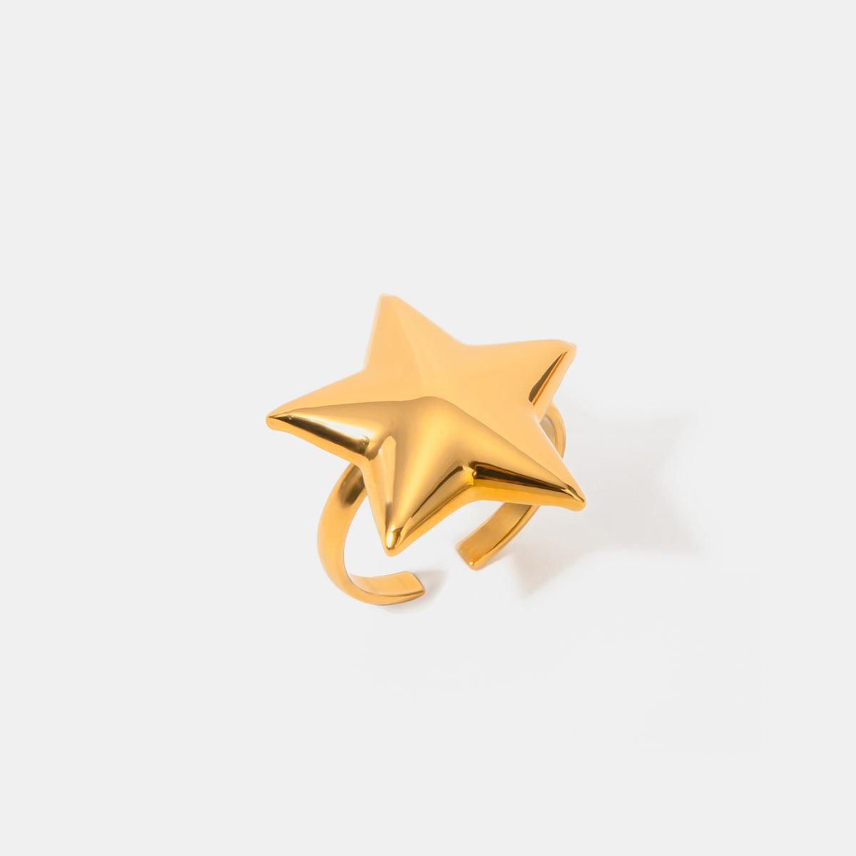 18K Gold-Plated Stainless Steel Star Ring Gold One Size