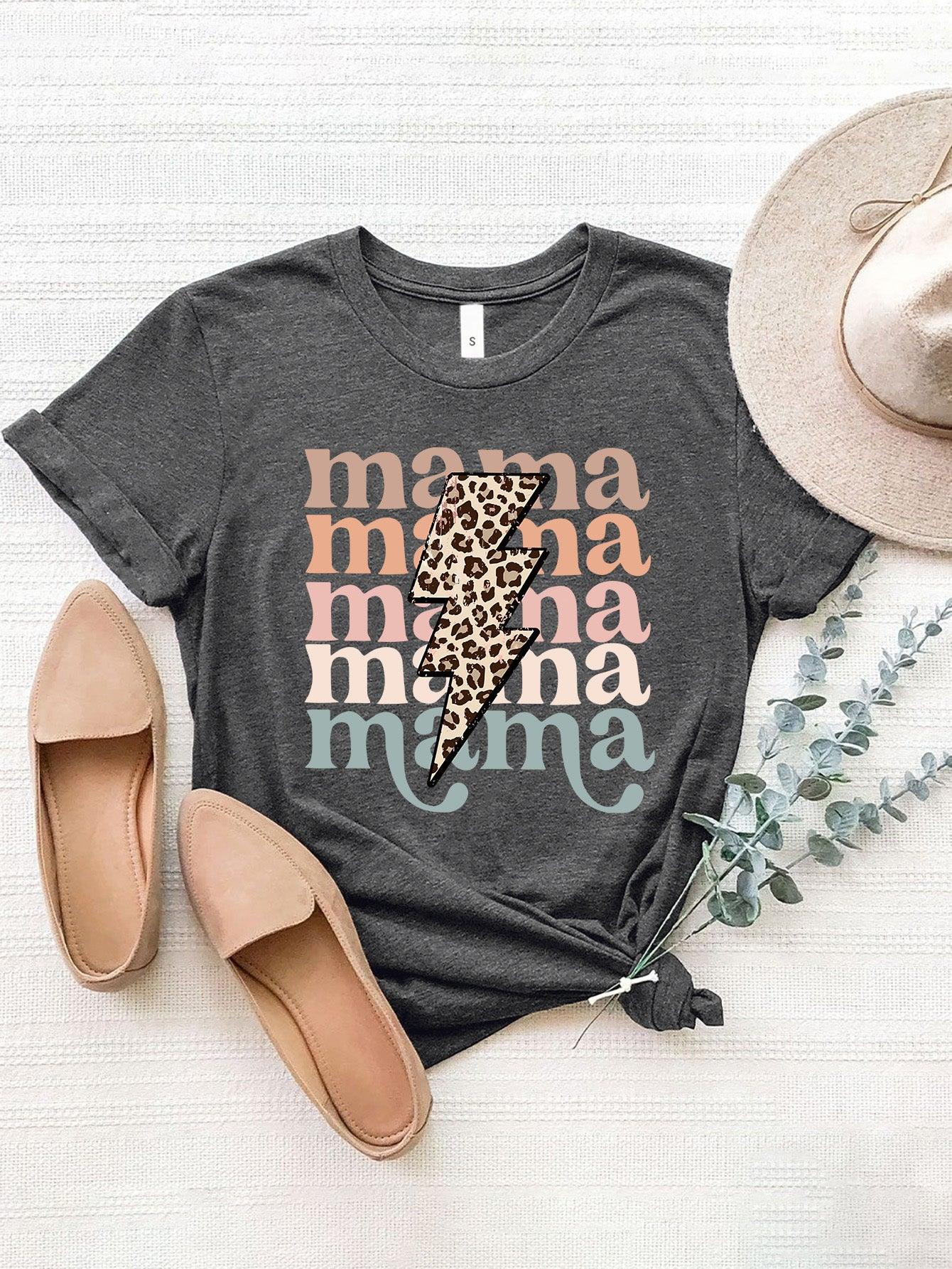 MAMA Round Neck Short Sleeve T-Shirt Charcoal