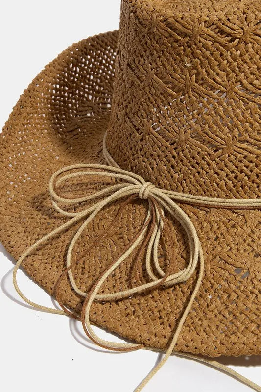Fame Mixed Beaded And Rope Western Fedora Straw Hat
