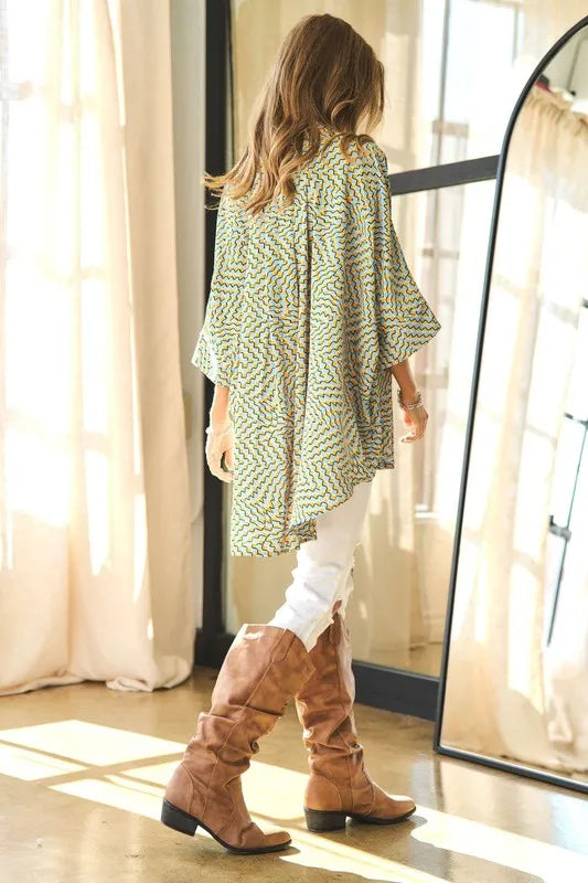 Davi & Dani Geo Printed Relaxed Fit Flowy Button Down Shirt