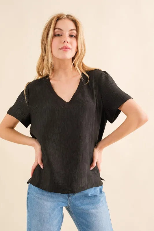 And The Why Textured Woven Short Sleeve T-Shirt