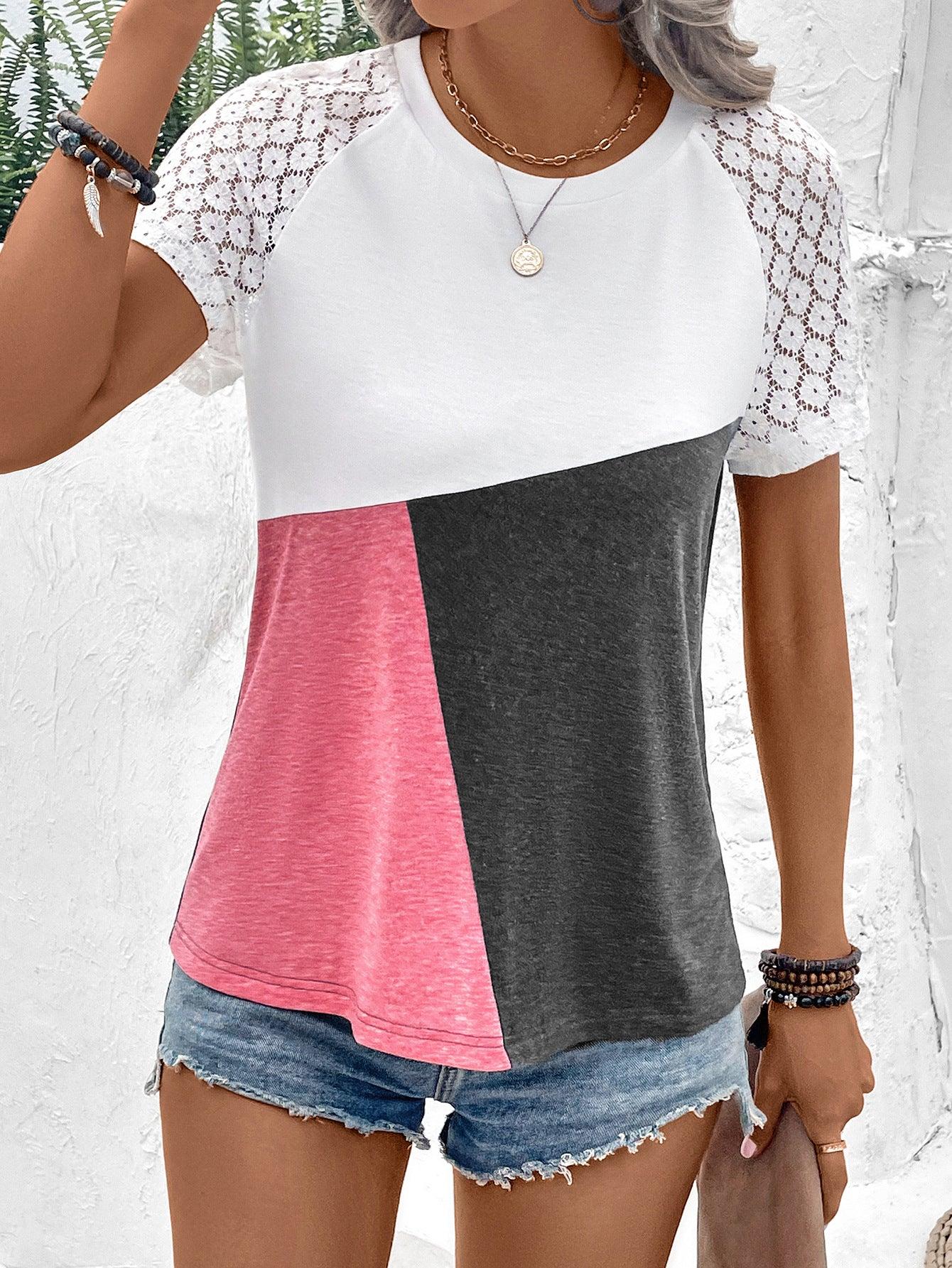 Ivy Lane Color Block Raglan Sleeve Round Neck Tee Rouge Pink