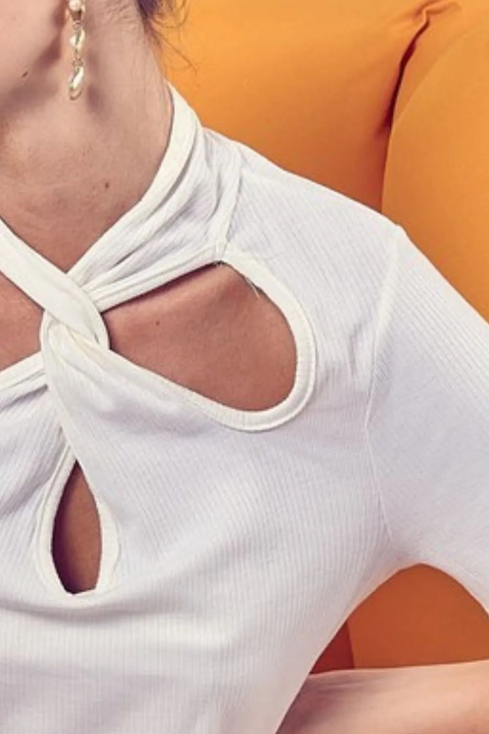 BiBi Soft Rib Knit with Twist Neck Detailed Top
