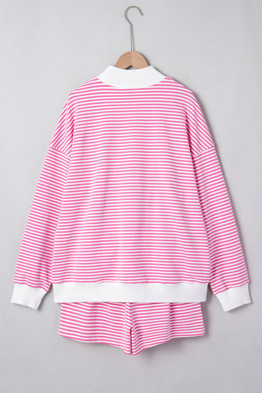 Stripe Oversize Mock Neck Sweatshirt & Shorts Set