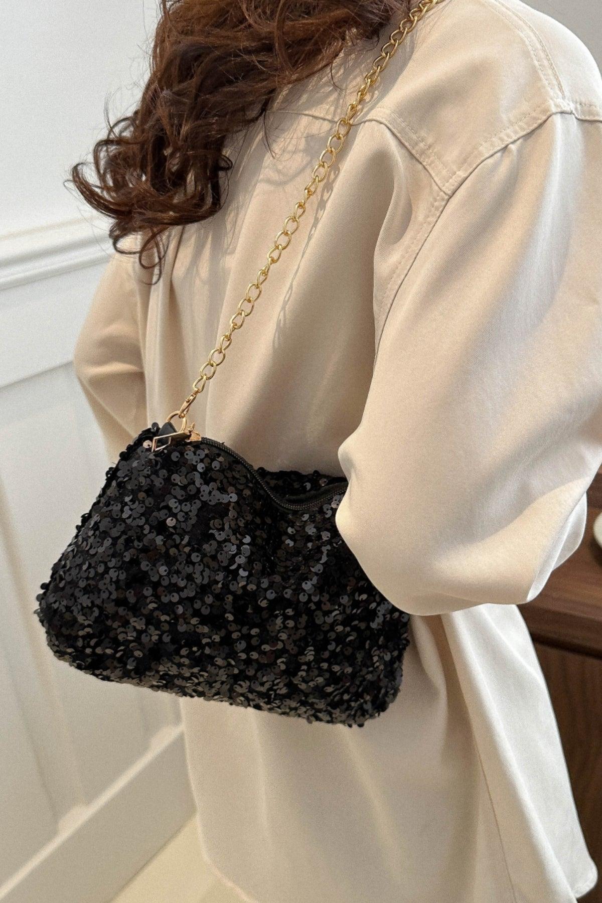 Sequin Removable Strap Shoulder Bag Black One Size
