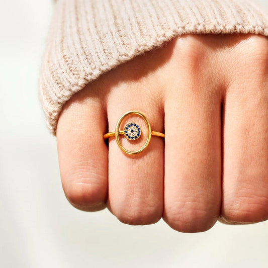 925 Sterling Silver Evil Eye Ring Gold